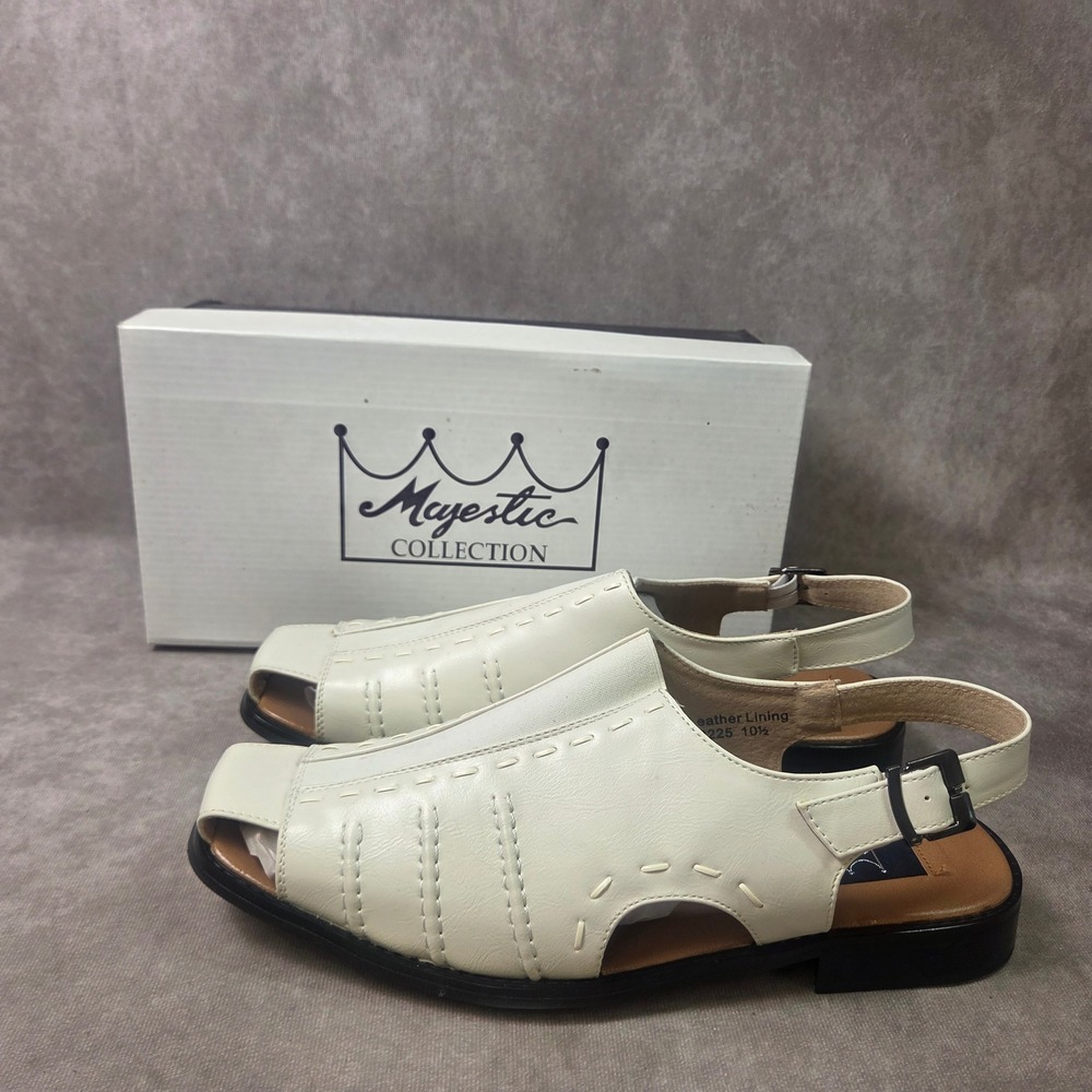 Majestic Collection Mens Dove White Leather Dress Sandals 33225 Size 10.5